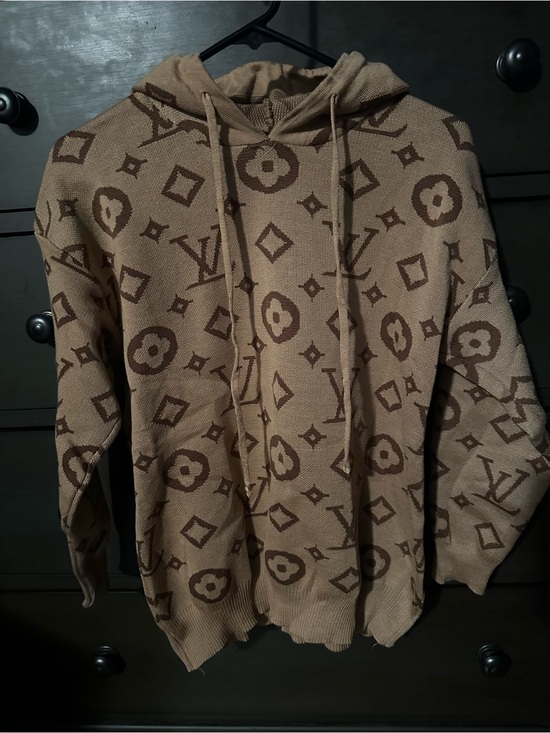 The Unbranded Brand Tops - Luxury-Inspired Beige & Brown Hooded Knit Sweatshirt